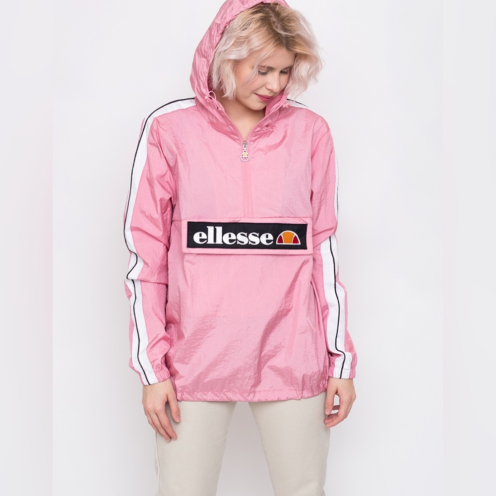 Ellesse Tonvilli Windbreaker Jacket Anorak Hoody Hooded Pink Medium Kangaroo - Picture 1 of 9